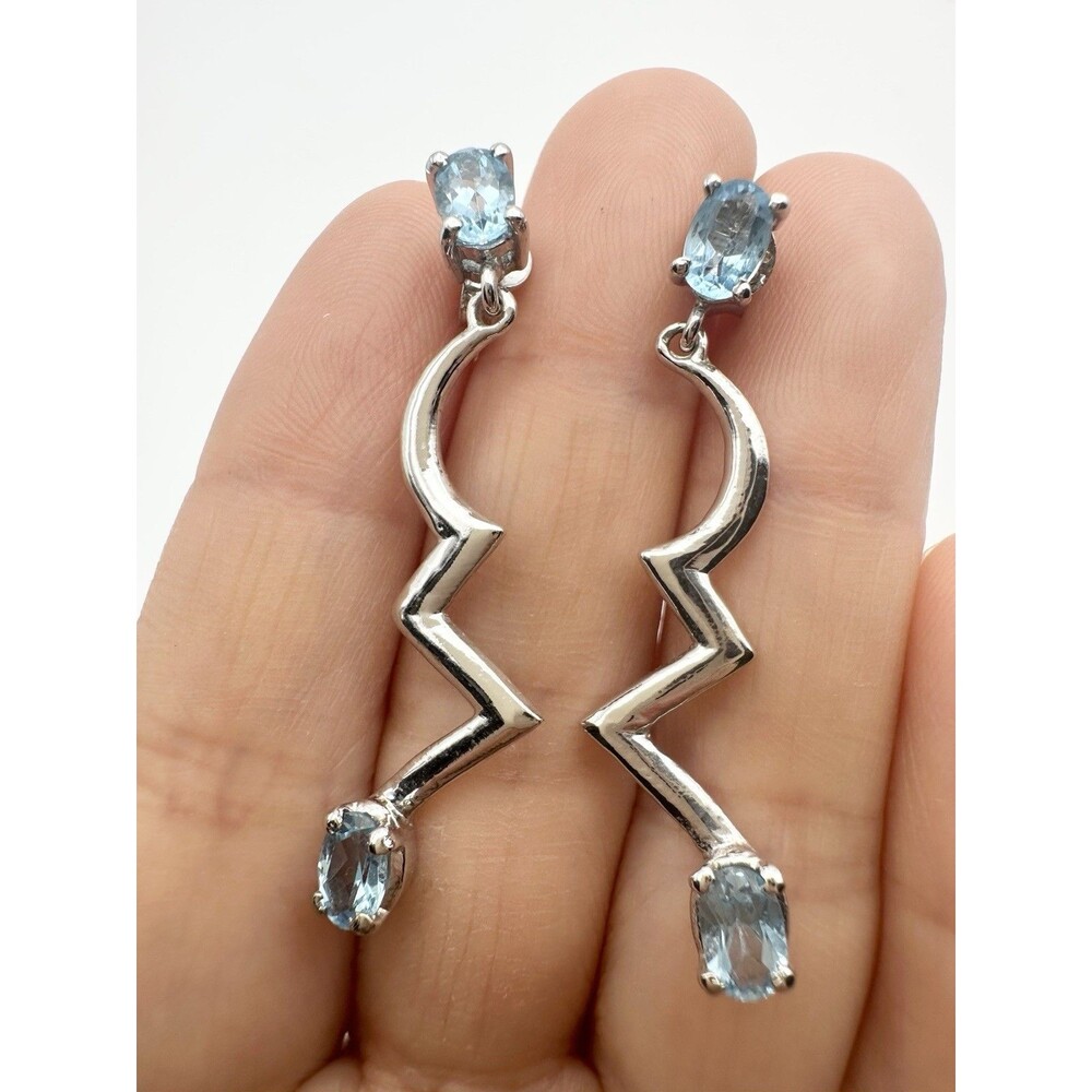Sterling Silver Natural Blue Topaz Gemstone Dangle Earrings